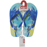 Bovenaanzicht XQ jongens slippers met tropische print en elastisch bandje