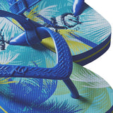 Bovenaanzicht XQ jongens slippers met tropische print en elastisch bandje