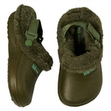 Zijaanzicht XQ kinderklompen groen met bontje