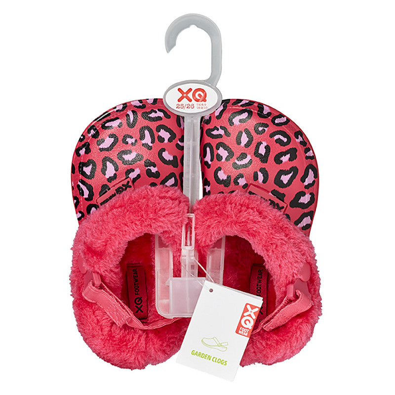 XQ Kids Klompen Bontje Luipaardprint Rood/Roze
