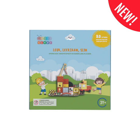 Gladi Magnetic Tiles 53 delige bouwplaats set met magnetische bouwstenen en bouwplaats-onderdelen