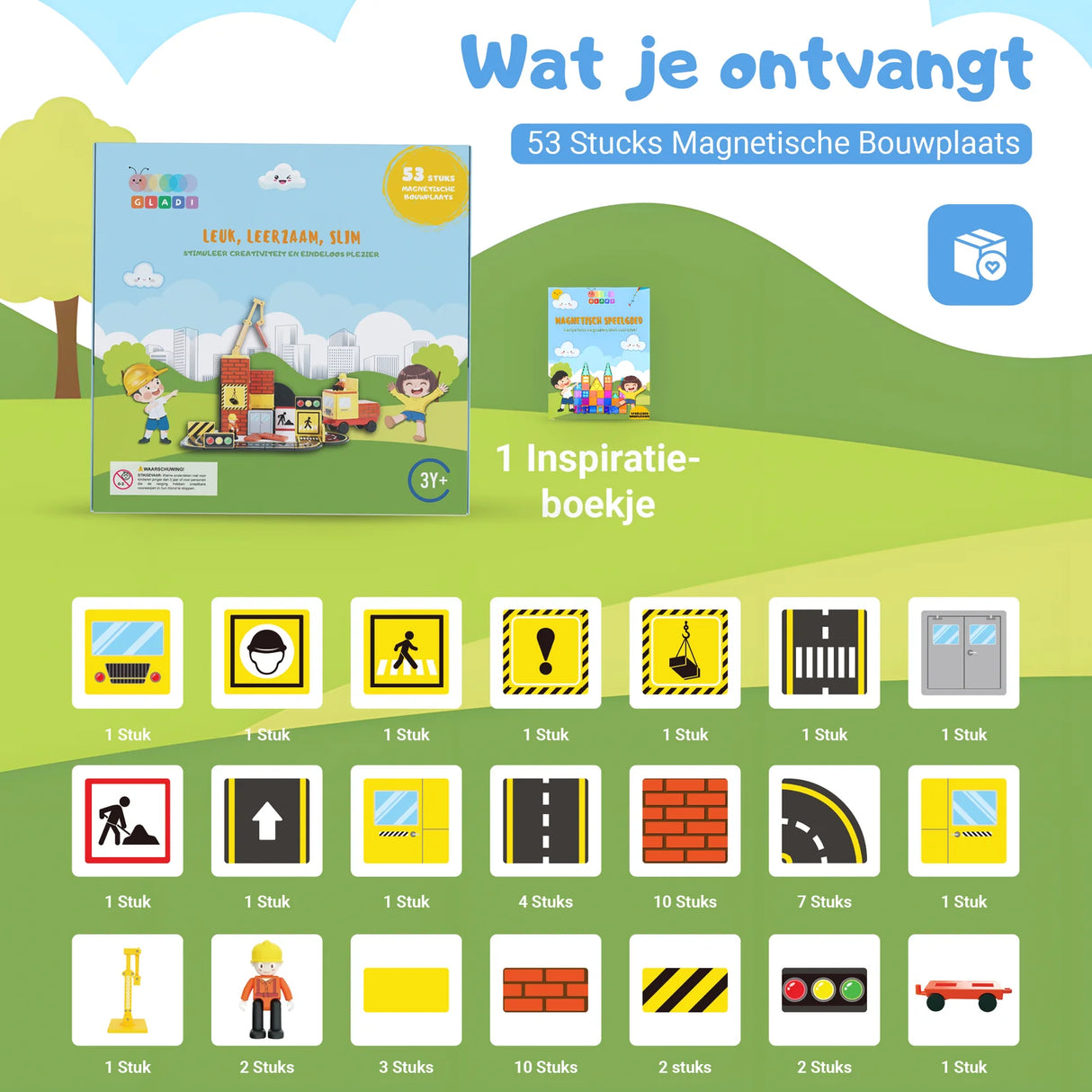 Bouwplaats constructie met magnetische tegels van Gladi Magnetic Tiles bouwplaats set