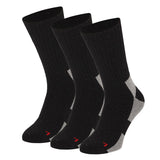 Apollo Thermo Wandelsokken Unisex - 3-pack: Drie paar zwarte wandelsokken met grijze hakken en tenen, naast elkaar afgebeeld op een witte achtergrond. Elke sok heeft een kleine rode markering bij de teen.