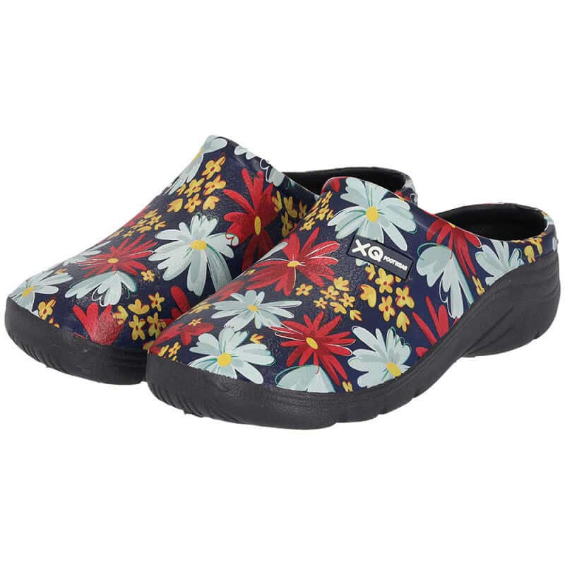 XQ Dames Tuinklompen Bloemenprint Navy - Instap & Lichtgewicht