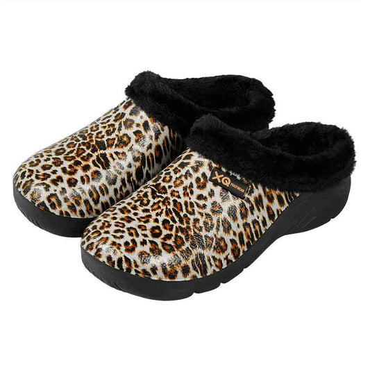 XQ Women's Garden Clogs with Fur and Leopard Print - Entry-Level &amp; Lightweight