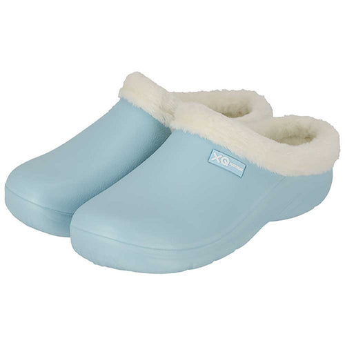 XQ Dames Tuinklompen Blauw met Bontje - Instap & Lichtgewicht