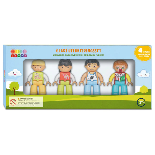 Gladi Magnetic Tiles 4-delige poppetjes set met kleurrijke magnetische figuurtjes