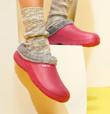 XQ Dames Tuinklompen Donker Roze met Bontje