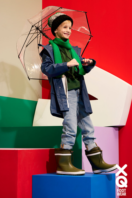 XQ kids rubber regenlaarzen in stoer khaki groen voor kinderen