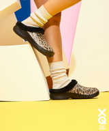 XQ Dames Tuinklompen Luipaardprint Met Bontje - Instap & Lichtgewicht