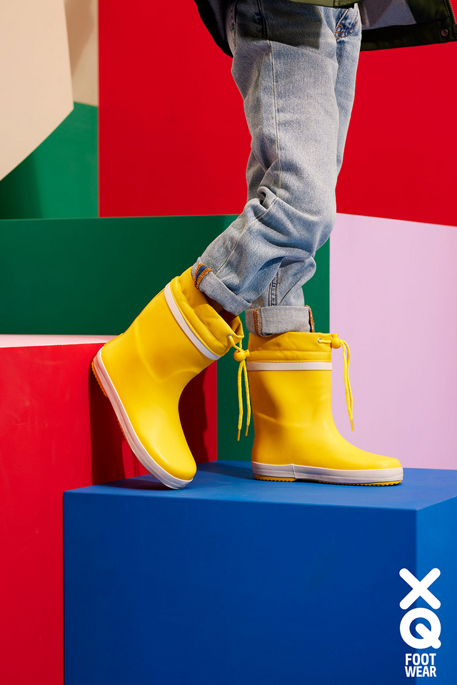 XQ kids rubber regenlaarzen in stoer Geel voor kinderen