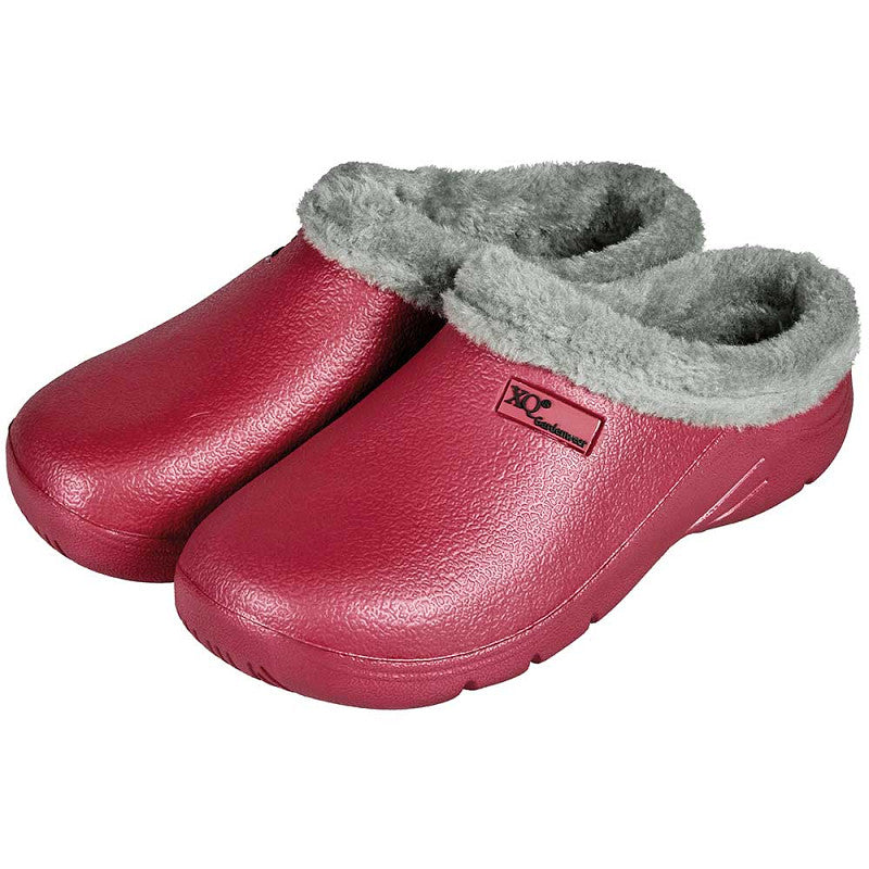 XQ Dames Tuinklompen Donker Roze met Bontje - Instap & Lichtgewicht