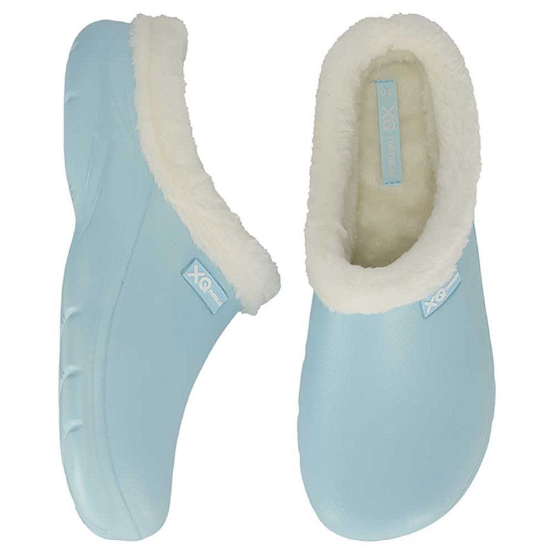XQ Dames Tuinklompen Blauw met Bontje - Instap & Lichtgewicht
