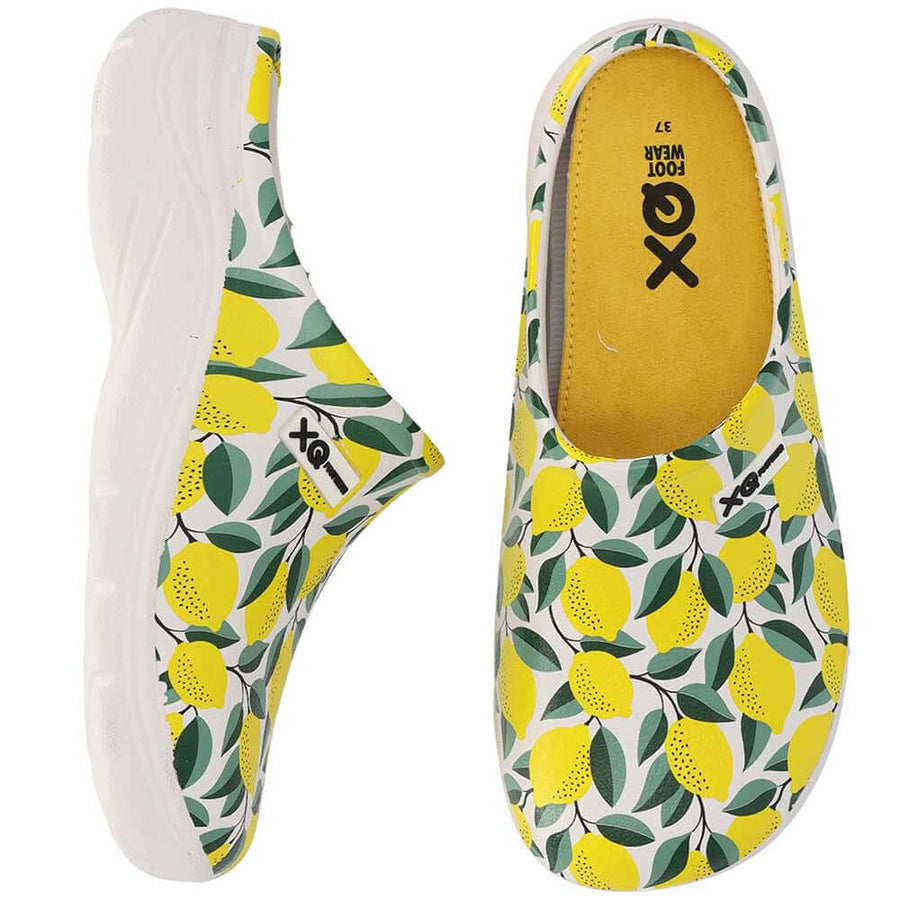 XQ Dames Tuinklompen met Citrusvruchtenprint - Instap & Lichtgewicht